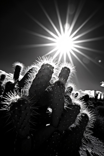 Free photo black and white desert cacti