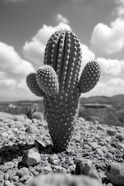 Foto gratuita cactus del deserto bianco e nero