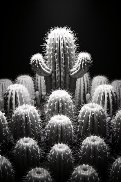 Black and white desert cacti