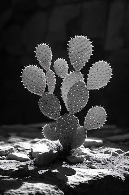 Foto gratuita cactus del deserto bianco e nero