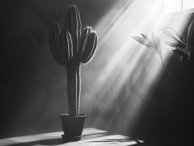 Black and white desert cacti