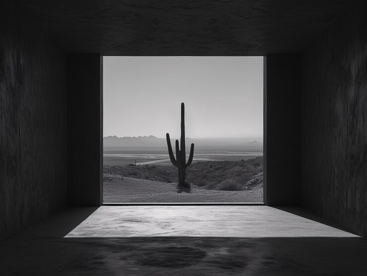 Free Photo black and white desert cacti