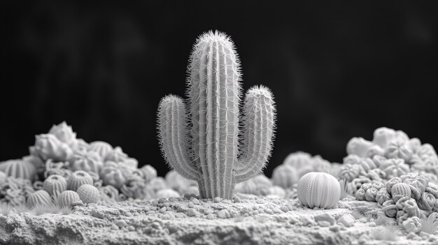 Black and white desert cacti