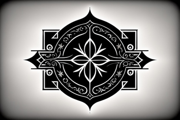 A black and white design with a cross in the center.