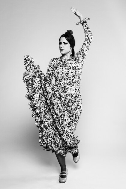 Black and white flamenco woman dancing