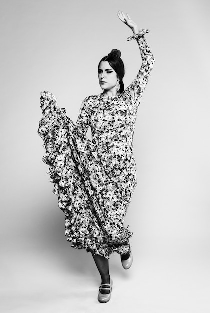 Black and white flamenco woman dancing