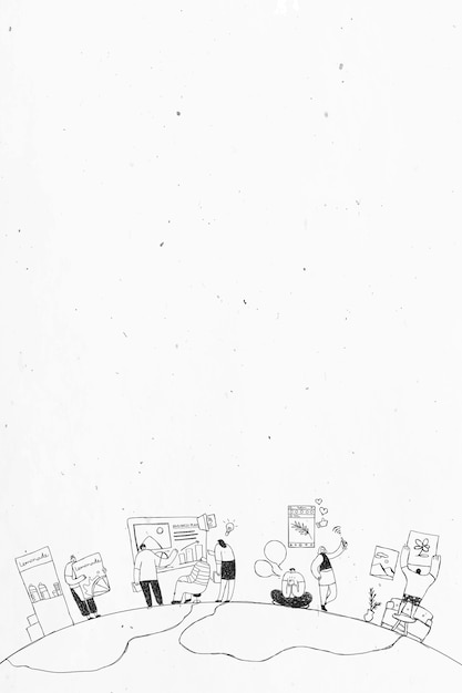 黒と白の手描きの制作チームの落書きアートデザイン