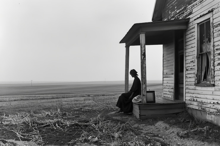 Free Photo black and white image of sad woman