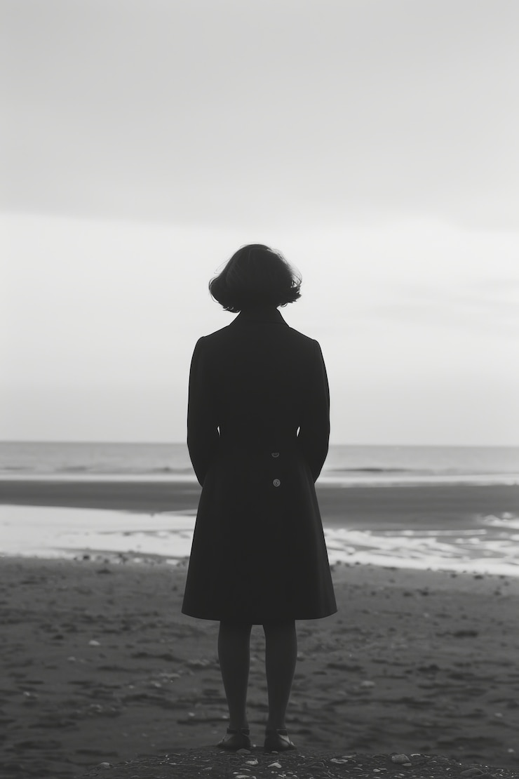 Free Photo black and white image of sad woman