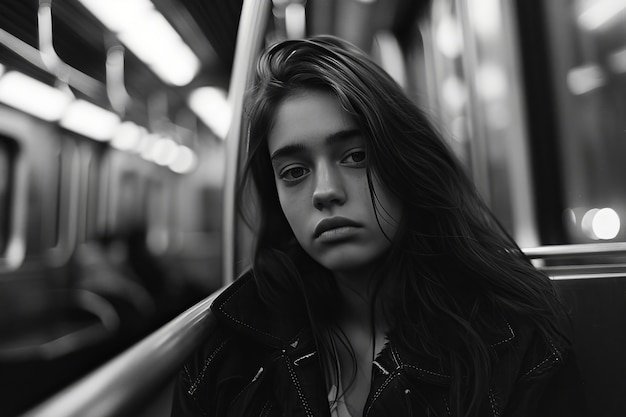 Foto gratuita immagine in bianco e nero di una donna triste