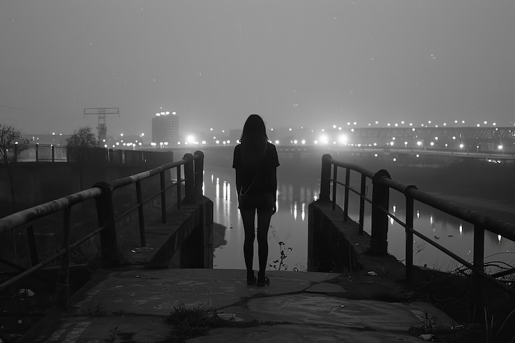 Free Photo black and white image of sad woman