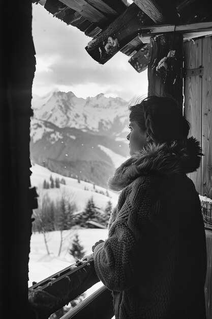 Black and white image of sad woman