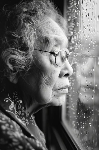 Free photo black and white image of sad woman