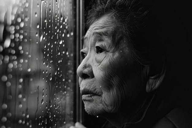 Free photo black and white image of sad woman