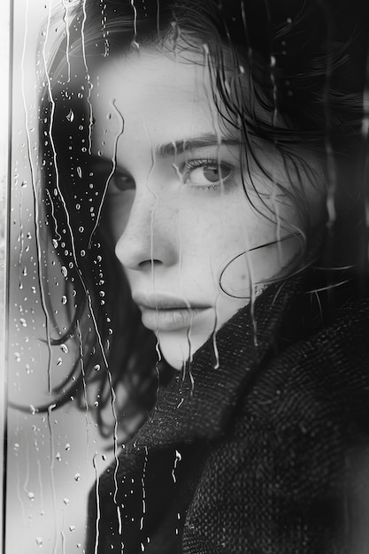Черно-белое изображение грустной женщины