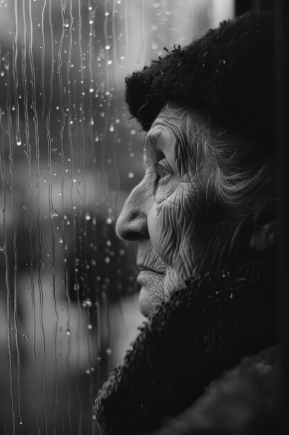 Free photo black and white image of sad woman