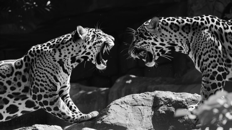 Free Photo black and white jaguar in nature