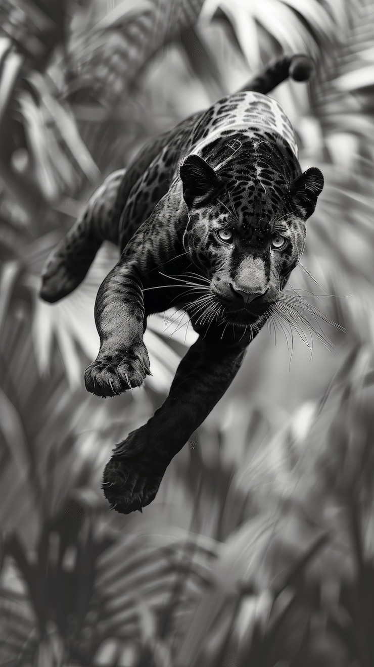 Free Photo black and white jaguar in nature