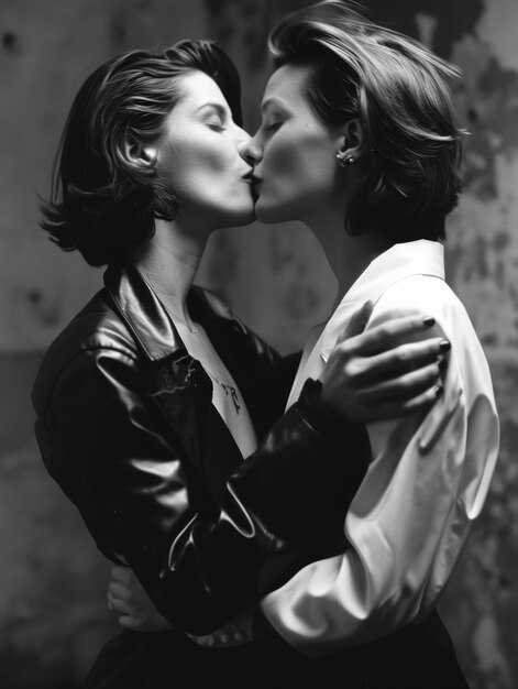 Black and white kissing portrait of couple