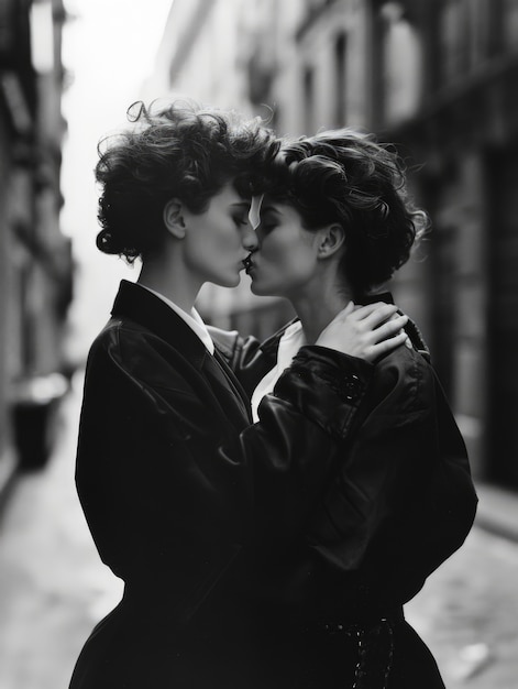 Free photo black and white kissing portrait of couple