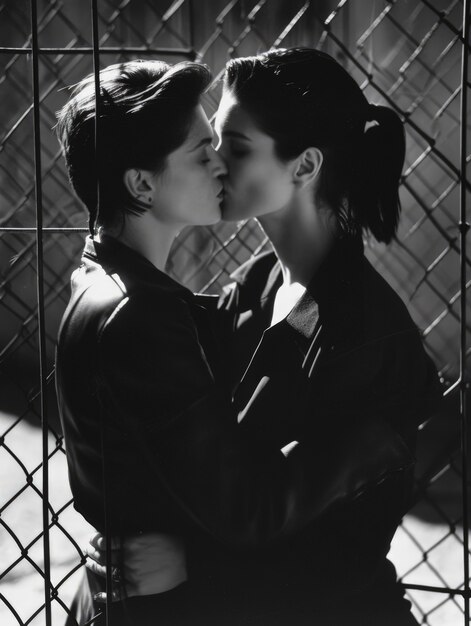 Black and white kissing portrait of couple