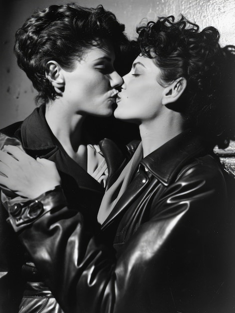 Black and white kissing portrait of couple