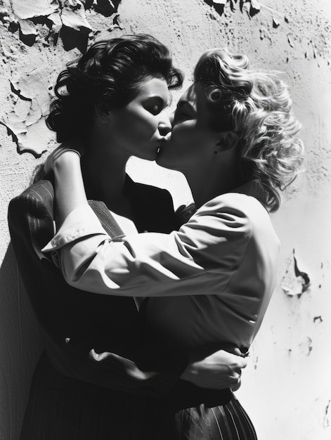 Free photo black and white kissing portrait of couple