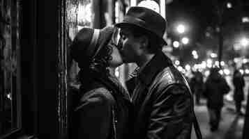 Free photo black and white kissing portrait of couple