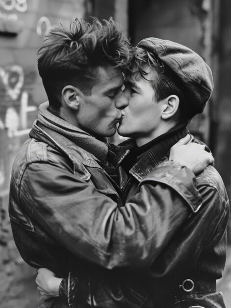 Black and white kissing portrait of couple