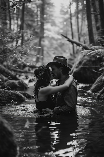 Free photo black and white kissing portrait of couple