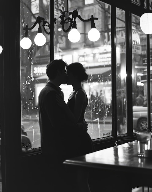Foto gratuita ritratto baciante in bianco e nero delle coppie