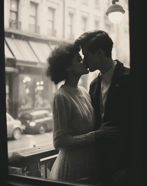 Free photo black and white kissing portrait of couple