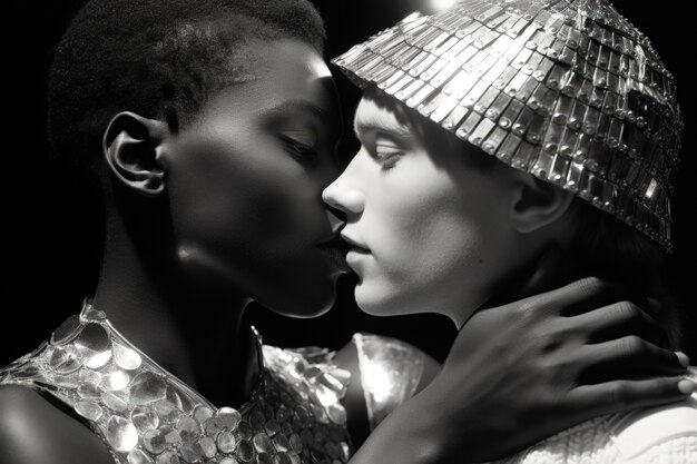 Black and white kissing portrait of couple