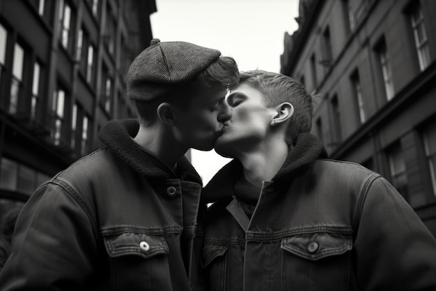 Free photo black and white kissing portrait of couple