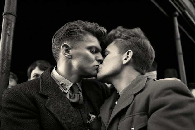 Black and white kissing portrait of couple