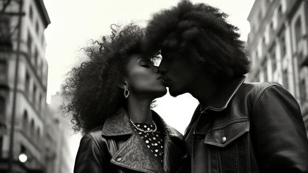 Черно-белый портрет целующейся пары