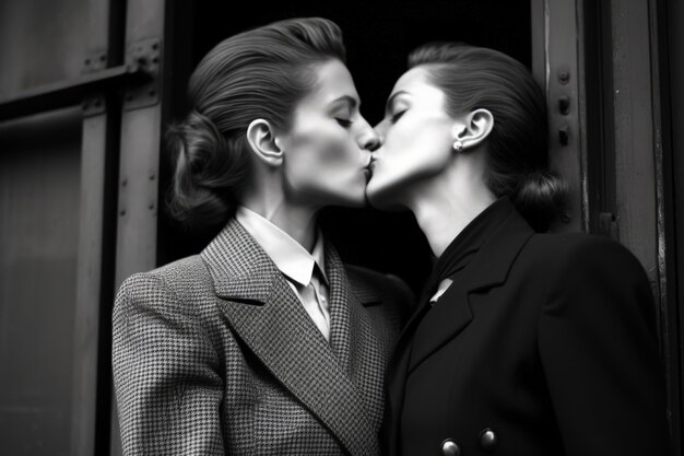 Black and white kissing portrait of couple