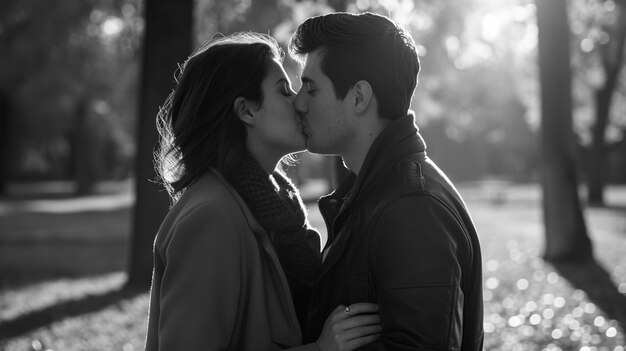 Black and white kissing portrait