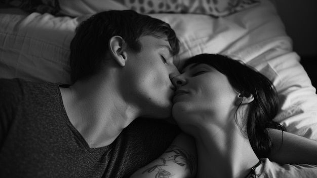 Free photo black and white kissing portrait