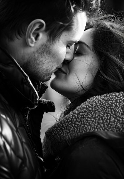 Free photo black and white kissing portrait