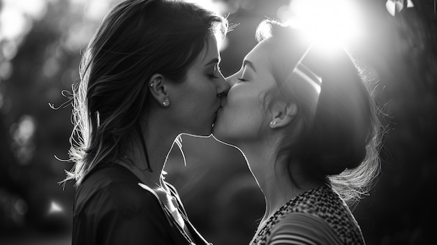 Free photo black and white kissing portrait