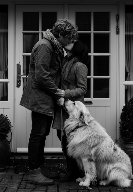 Foto gratuita ritratto di un bacio in bianco e nero.