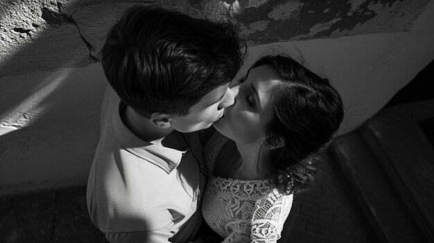 Black and white kissing portrait