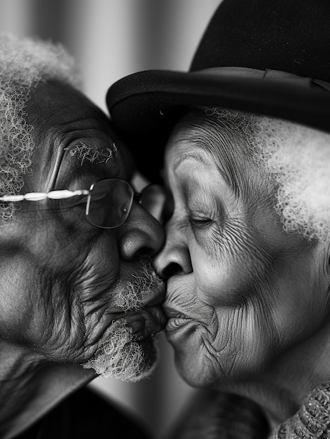 Black and white kissing portrait