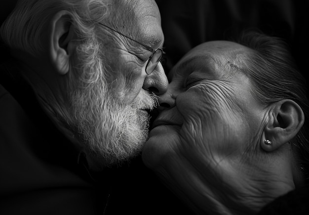 Foto gratuita ritratto di un bacio in bianco e nero.