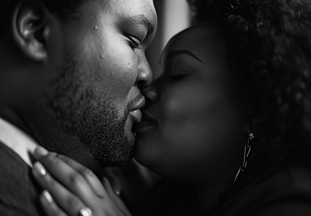 Black and white kissing portrait