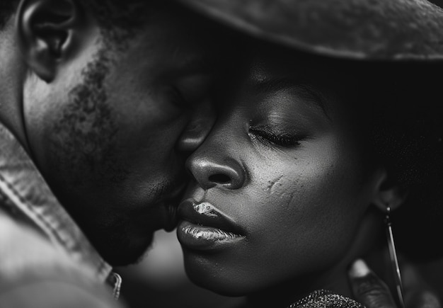 Foto gratuita ritratto di un bacio in bianco e nero.