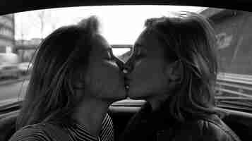 Foto gratuita ritratto di un bacio in bianco e nero.