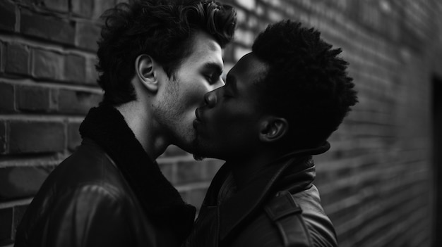 Black and white kissing portrait