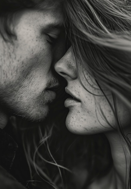 Free photo black and white kissing portraits